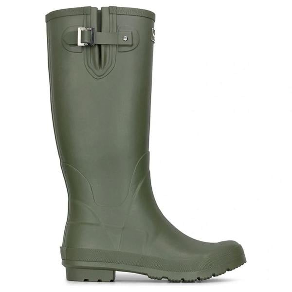 Hoggs of Fife Braemar Pro Wellington Boots in green, side view showing adjustable calf strap