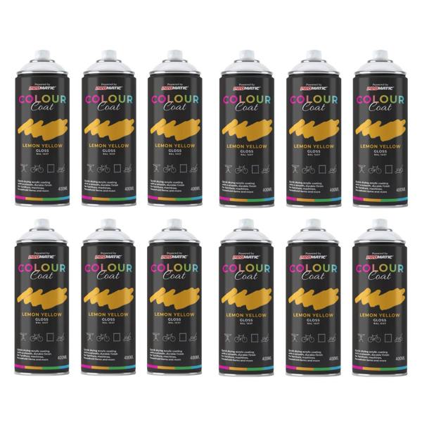 Colour Coat 12X Lemon Yellow RAL 1037 Gloss Spray Paint 400ml