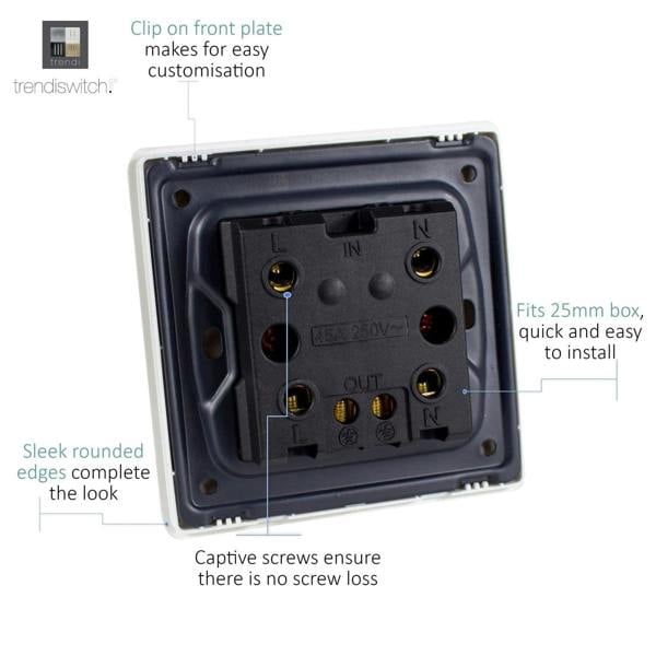 Trendi Switch 1 Gang 45 Amp Cooker Switch with Neon in Matt Black