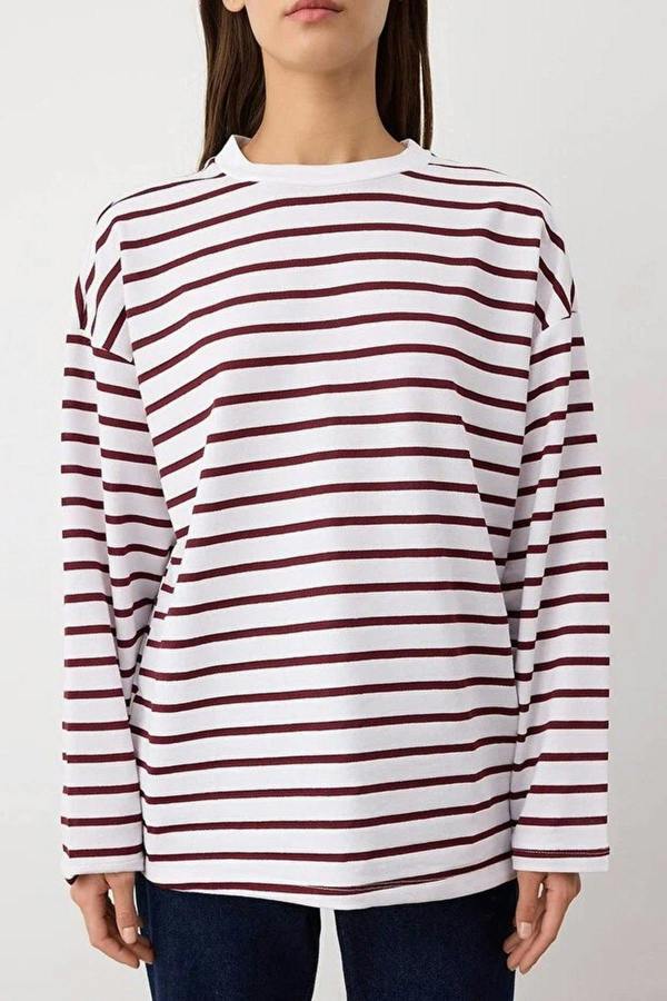 WOVCOR Striped Crew Neck Thin Knit Sweatshirt