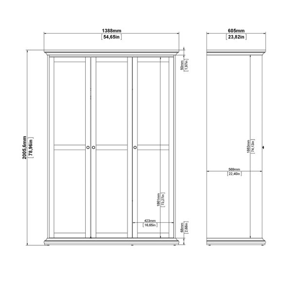 Wyld Haus Osaka Matt Dark Grey Wooden Wardrobe 3 Doors