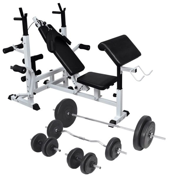 Berkfield Weight Bench with Weight Rack, Barbell and Dumbbell Set 90 kg