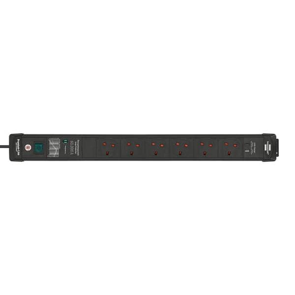 Brennenstuhl Premium-Line 6 Gang Extension Lead - Surge Protection to 60,000A with 1 x USB A and 1 x USB C