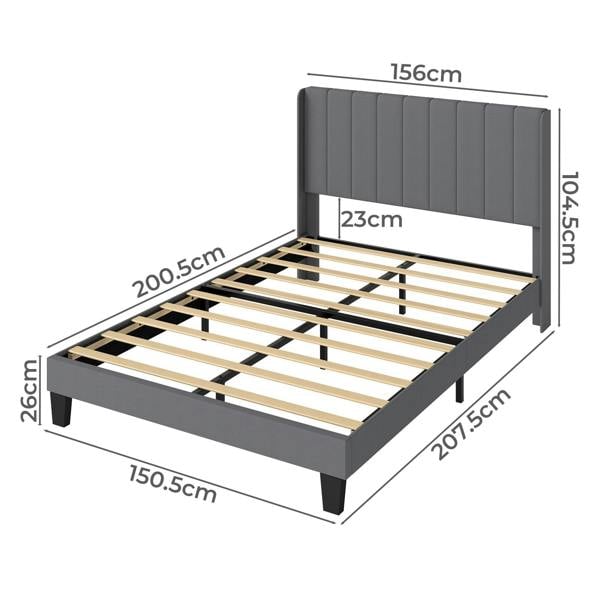 Levede King Bed Frame Panel Plush Metal Wooden Upholstered Bed Base Platform