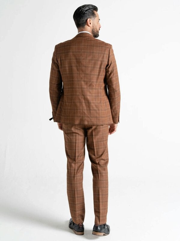 V2 Classic Kensignton Three Piece Suit - Bronze with Light Brown and Blue Checks