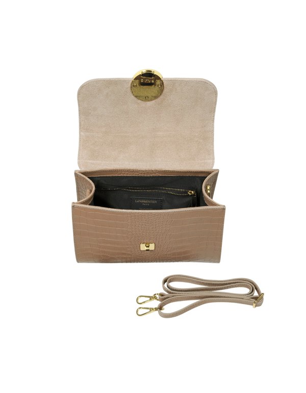 Le Parmentier Bombo Croco Top-Handle Satchel Bag - Nude