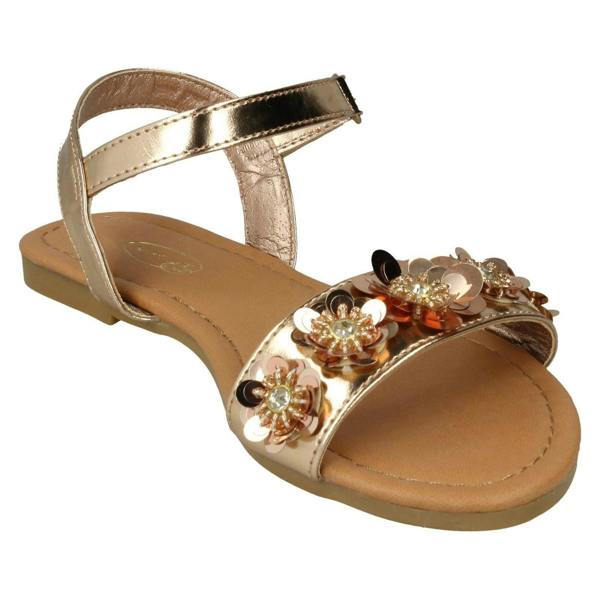 Spot On Girls Spot On Sequin Flower Trim Sandals H0270