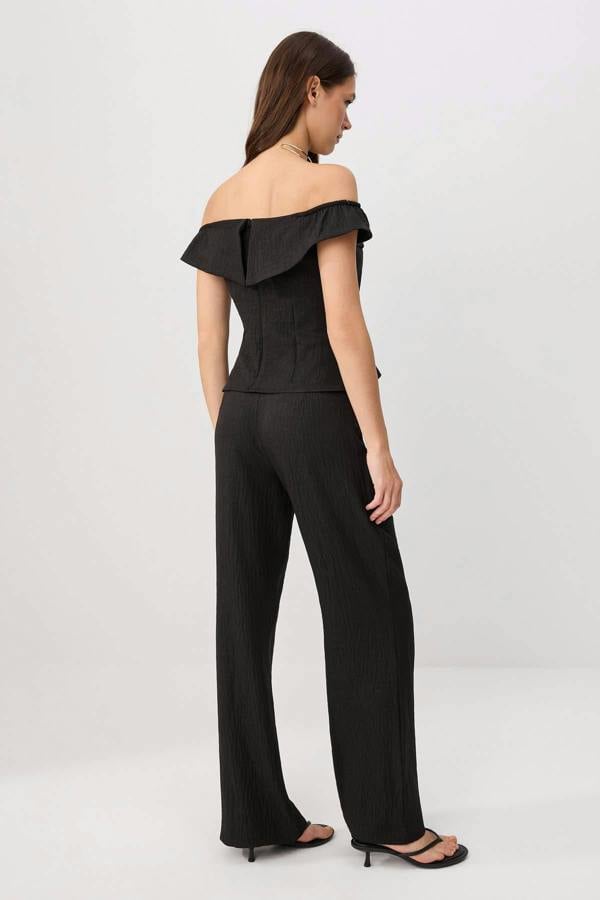 2-Piece Boat Neck Fitted Blouse and Wide Leg Trouser Co-ord
