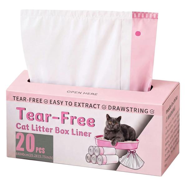 Skylos Cat Litter Bags for Robot Litter Box Drawstring 120 Pack HDPE Pink