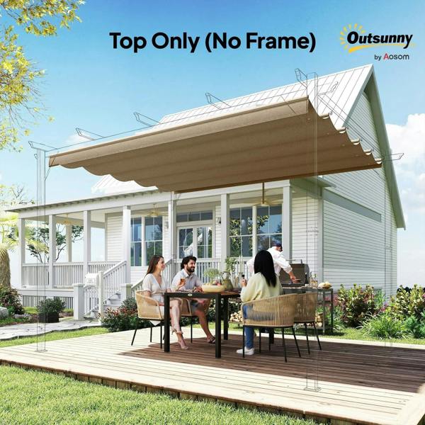 Tan retractable pergola canopy cover with scalloped edge, roof-top fabric only