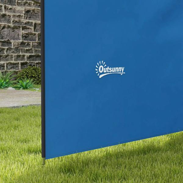 Blue windbreak panel with Outsunny logo and reinforced bottom edge