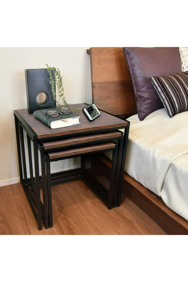 Living and Home Industrial Style Set of 3 Square Nesting Side Tables