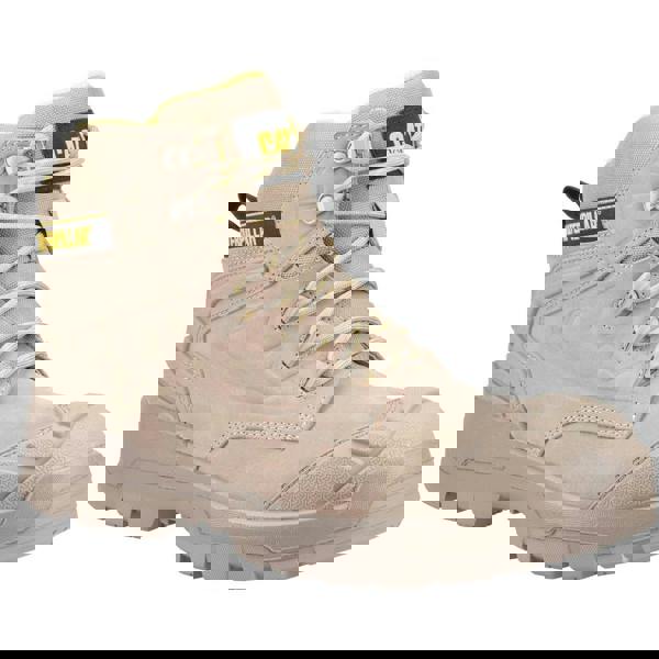 Caterpillar Striver XL 6" Mens Waterproof S7 Lace Up Safety Ankle Boots, tan-colored waterproof safety boots with sturdy laces, durable construction, and reinforced toe cap for work safety and ankle support.