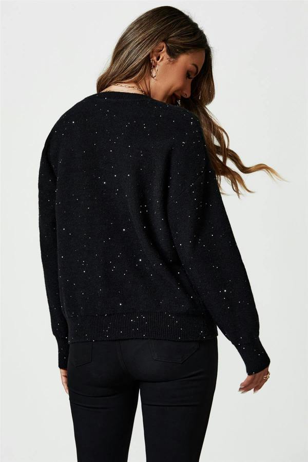 FS Collection Scatter Sequin Jumper Top In Black