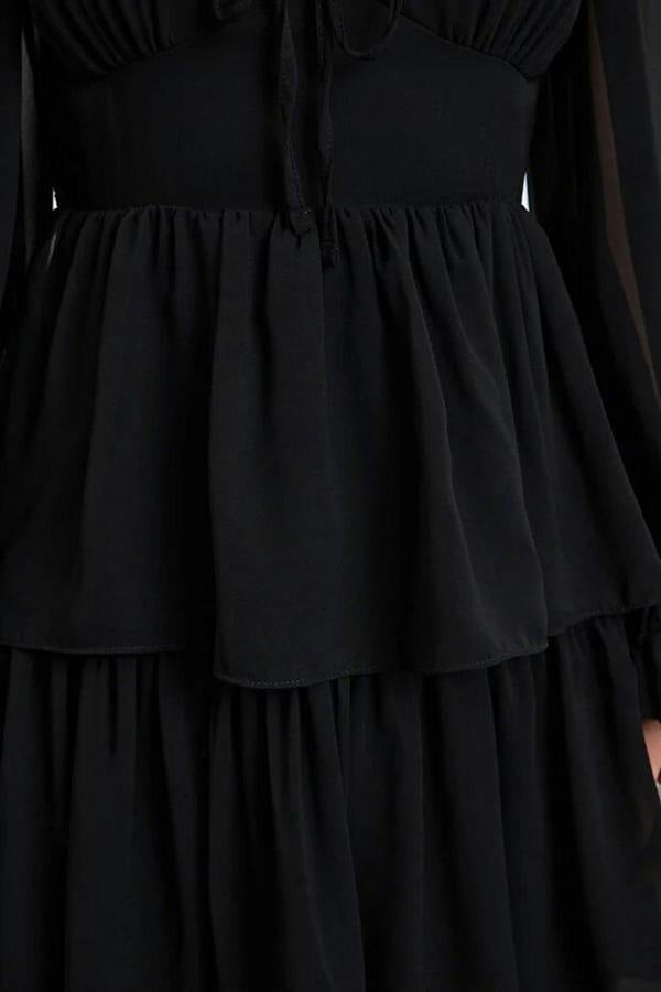 WOVCOR Ruffled Mini Lined Chiffon Woven Dress