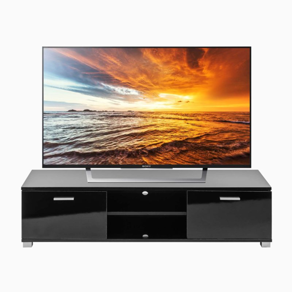 MMT Furniture Designs Modern Black 140cm Matt Gloss TV Stand Cabinet Suitable for 40 - 65 Inch 4K LED Flat Screen TV's