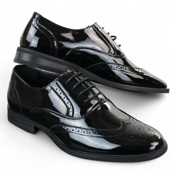 Dolcetto Men's Patent Lace-Up Black Brogues Smart Dress Shoes