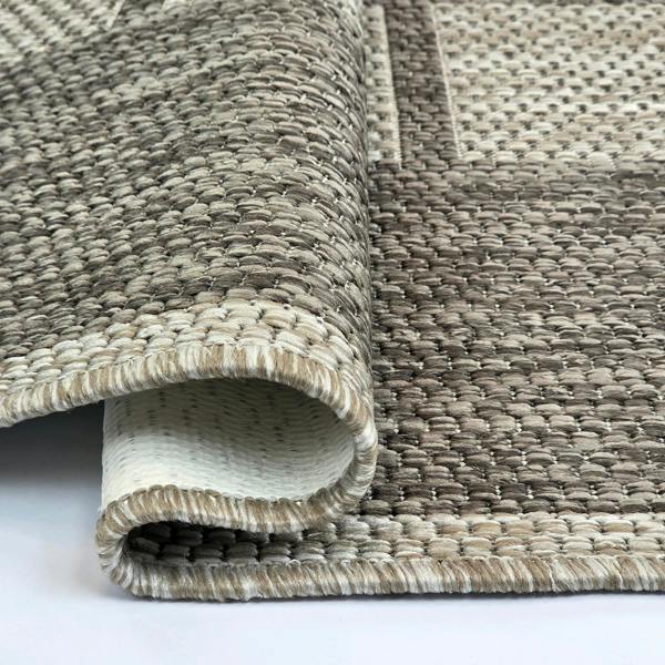 Viva Rugs Non-Slip Taupe Brown Beige Rug Checkered Border Design Flat Weave Kitchen Dining Room Living Room Area Mat