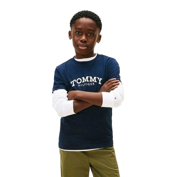 Tommy Hilfiger Childrens/Kids Arched Logo Crew Neck T-Shirt - Navy Night - 