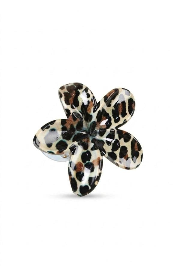 Jenaya Flower Shaped Printed Hair Claw Clip - Mocha_wb