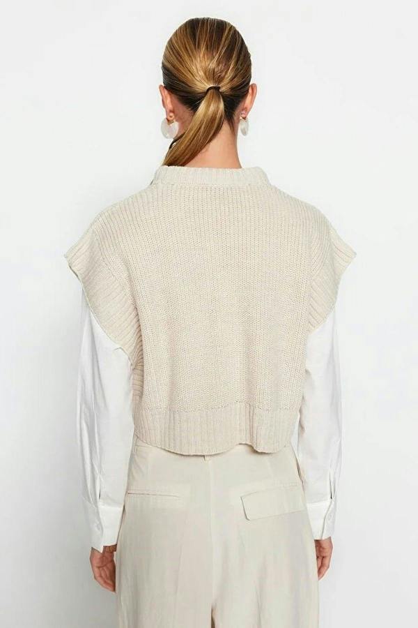 WOVCOR Crop Crew Neck Knit Sweater