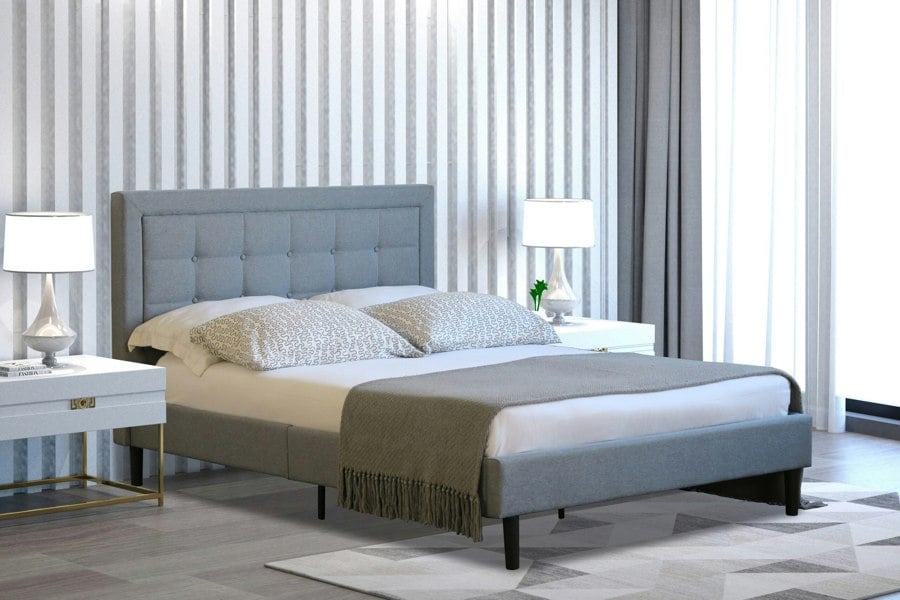 Comfy Living Lionel Buttoned Headboard Fabric Bed Frame - Stylish & Comfort-Enhancing Feature for Your Bedroom