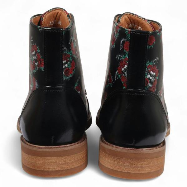 Justin Reess Men's Black Floral Leather Oxford Ankle Boots - Adam Skull