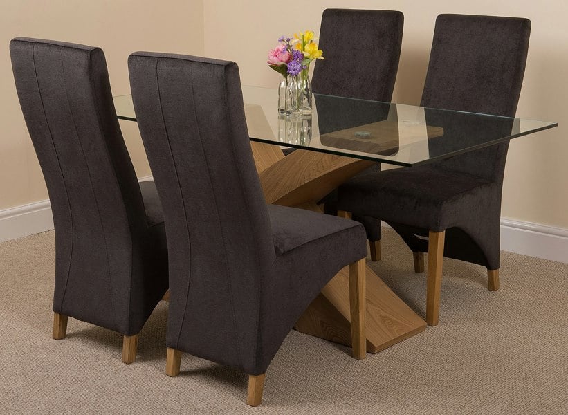 That's Furniture Valencia Oak Small Glass Dining Table & Lola Fabric Chairs