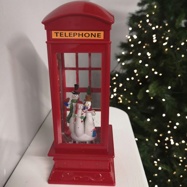 Samuel Alexander 26.5cm Christmas Water Spinner Telephone Box Design with Snowman Scene  Dual Power