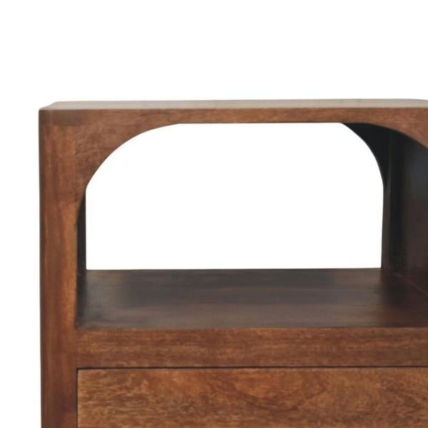 Artisan Furniture Solid Wood Arc-Line Bedside Table, 1 Drawer & 1 Open Slot, Brown