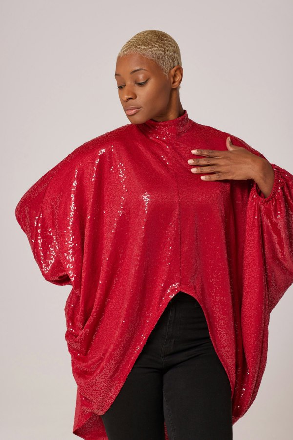 Lioness by TF Sequined Long Tunic - Cherry Red