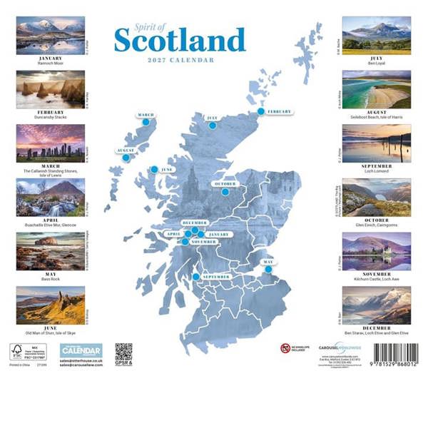 Spirit Of Scotland Calendar 2027, Wall Calendars, Month To View, Travel, Gift