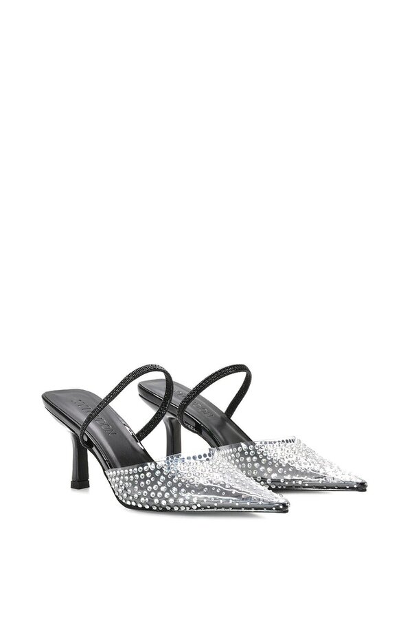 XY LONDON Clear Perspex Diamante Stiletto Heel Slingback Court Shoes