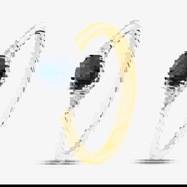 T. H. Baker 18ct Yellow Gold Oval Cut Sapphire & Trillion Cut Diamond Three Stone Ring R12893Y-SAP M