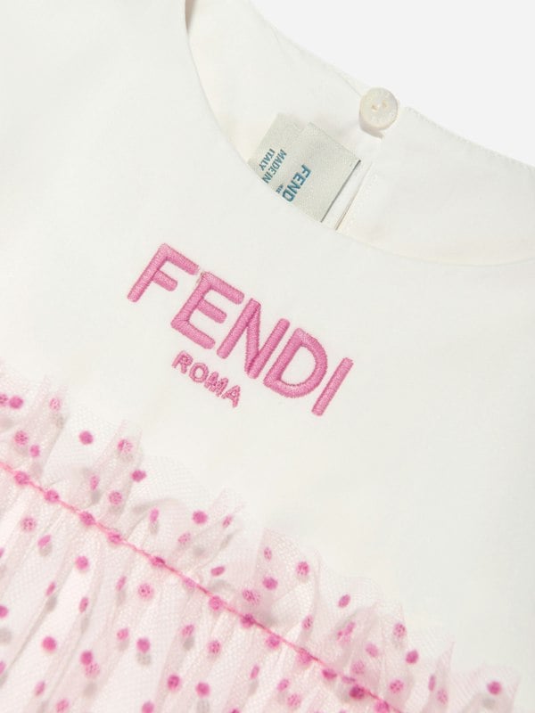 Fendi Kids Fendi Girls Logo Tulle Dress in Pink