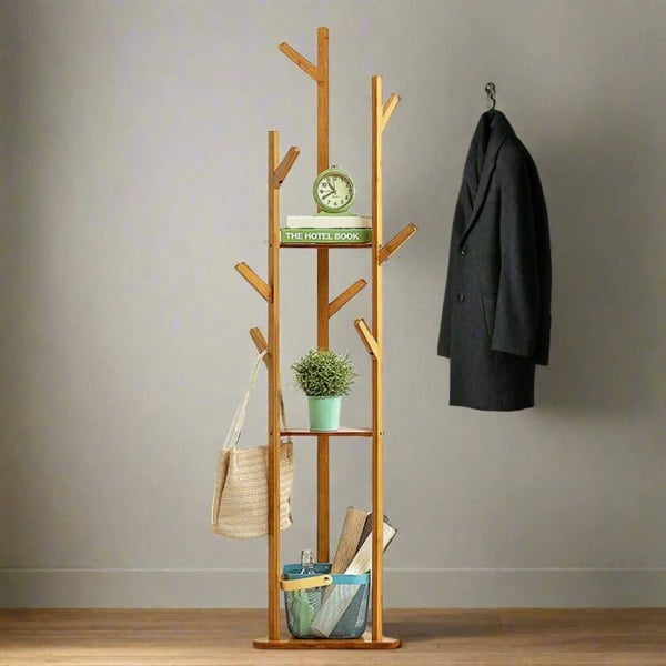 Modcraft Freestanding Wooden Hanger Stand with 10 Hooks for Coats
