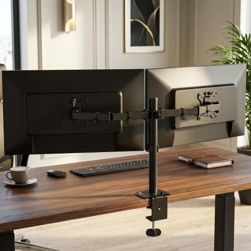 HOMCOM Dual Monitor Stand for 2 Screens up to 32", Height Adjustable, Black