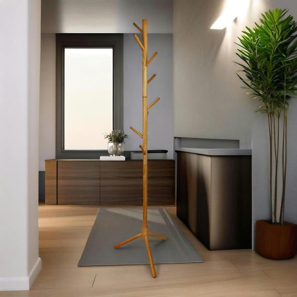 Rafaelo Mobilia Wooden Adjustable Coat Stand With 8 Hooks Brown