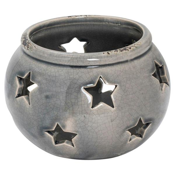 Hill Interiors Ceramic Star Candle Holder - Grey - 