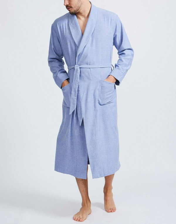 British Boxers Men's Brushed Cotton Dressing Gown – Staffordshire Blue Herringbone