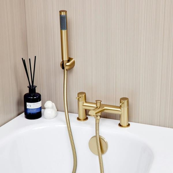 Flode Runn | Bath Shower Mixer | Including Handset and Holder | Brushed Brass