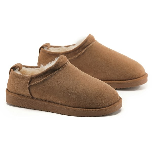 VIVA Polar Womens Fur Lined Slide Slippers – Suede, Cozy Faux Fur Lining