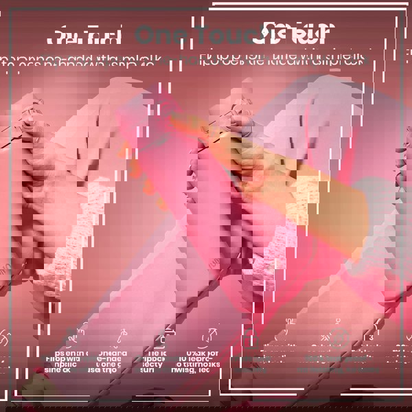 A pink ION8 water bottle is held; its flip top opens one-handed. The bottle is showcased against a pink background; features include one-handed operation, triple lock security, and a leakproof design.