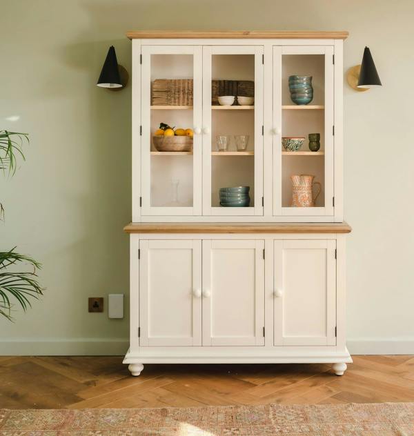 Shire Glass Door White Display Cabinet Dresser with Shelves