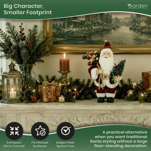 Santa Claus Christmas Figure with Presents & Tree – 30cm Ornament