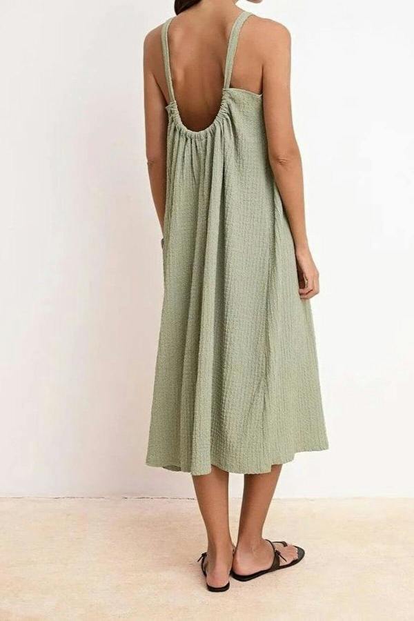 WOVCOR Plain Neckline Sleeveless Midi Textured Knit Dress