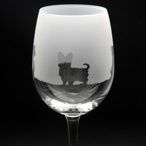 Glyptic Glass Art Yorkie Dog Crystal Wine Glass - Hand Etched/Engraved Gift