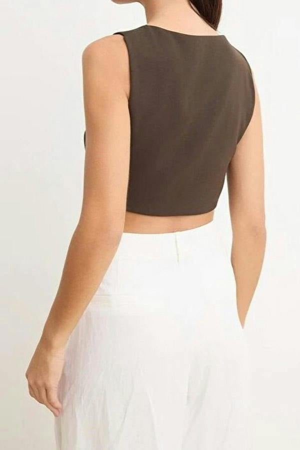 WOVCOR Square Neck Fitted Crop Blouse