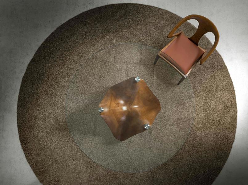 Angel Cerdá Round tempered glass and walnut dining table 1126