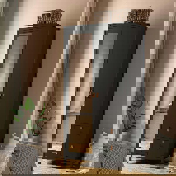 Furniture To Go Barcelona Wardrobe with 1 door + 1 mirror door + 2 drawers Matt Black